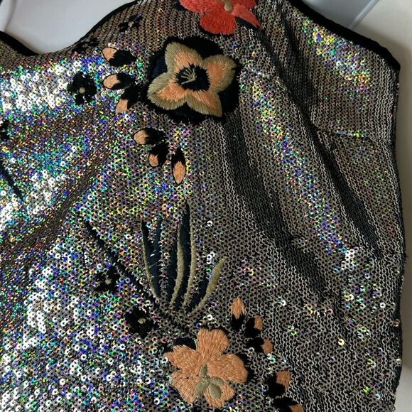 Glamorous Sequin Stitched Floral Embellished Women's Top Size M - Picture 5 of 10
